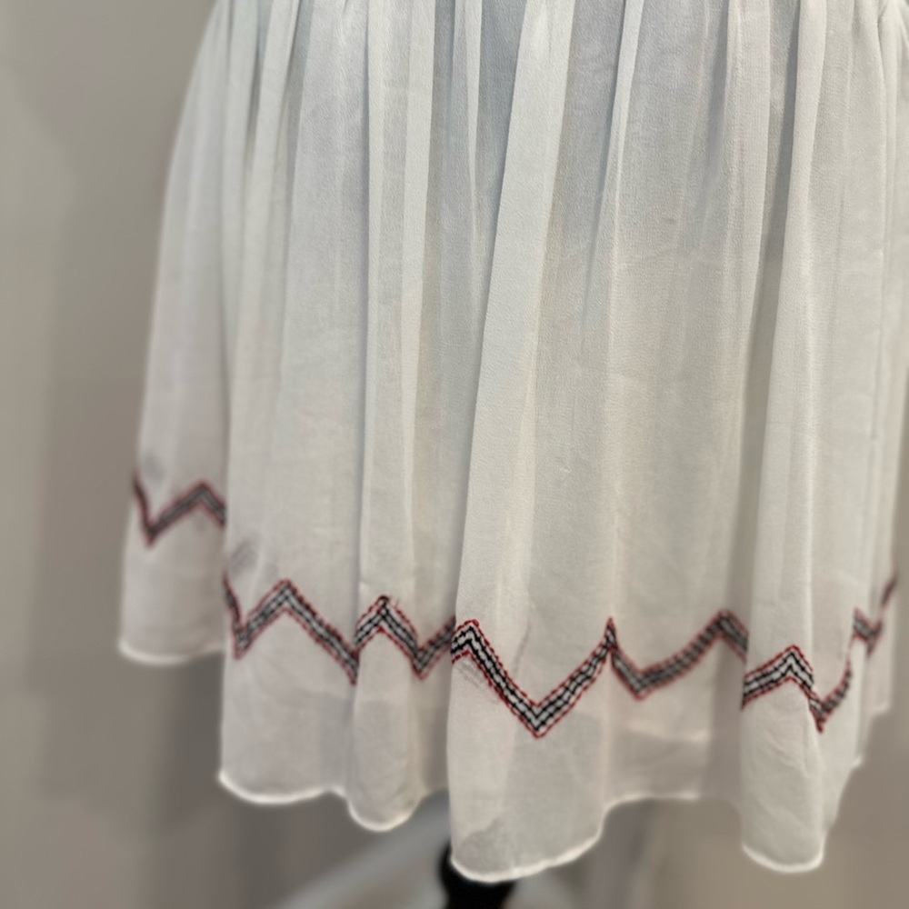 Free People Sz:L White Chiffon Flowy Boho Summer Dress Aztec Tribal Embroidery. - Picture 14 of 15